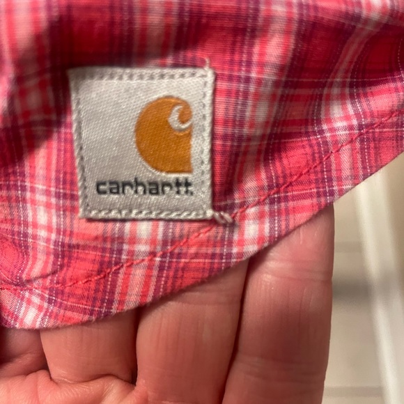CARHARTT EUC pink/purple/white, curved bottom hem. Worn once. Fits like Medium. - Picture 3 of 3